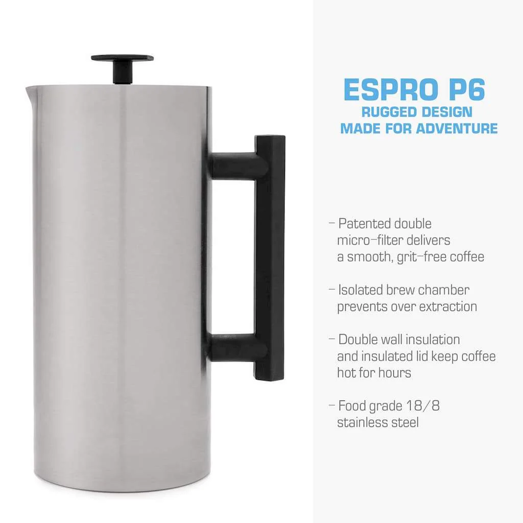 Espro P6 - Stainless Steel, Double Wall Insulation, Double Coffee Micro-Filter, 32 oz., (EXCLUSIVE: Free Coffee Stir Paddle) - Image 3